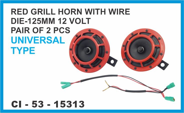 RED GRILL HORN WITH WIRE DIE-125 MM 12VOLT UNIVERSAL TYPE