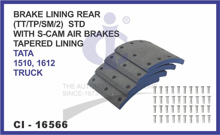 BRAKE LINING REAR SET OF 4 PCS (TT/TP/SM/2) STD WITH S-CAM AIR BRAKES TAPERED LINING TATA 1510, 1612