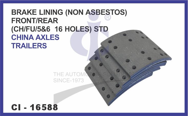 BRAKE LINING CHINA AXLE TRAILER NON ASBESTOS FRONT/REAR WITH 16 HOLES (STANDARD SET OF 4 PCS)
