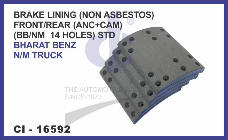 BRAKE LINING BHARAT BENZ NON ASBESTOS FRONT/REAR WITH 14 HOLES N/M( THUNDER BOLT SET OF 4 PCS) STANDARD