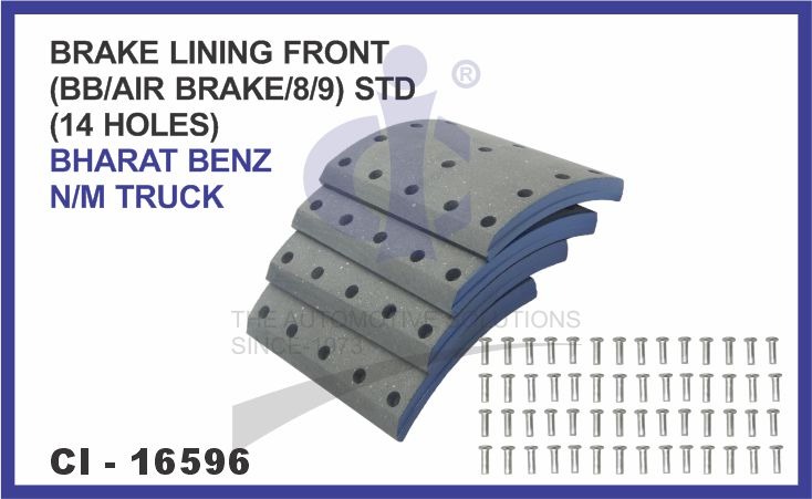 BRAKE LINING FRONT SET OF 4 PCS (BB/AIR BRAKE/8/9) STD (14 HOLES) BHARAT BENZ N/M TRUCK