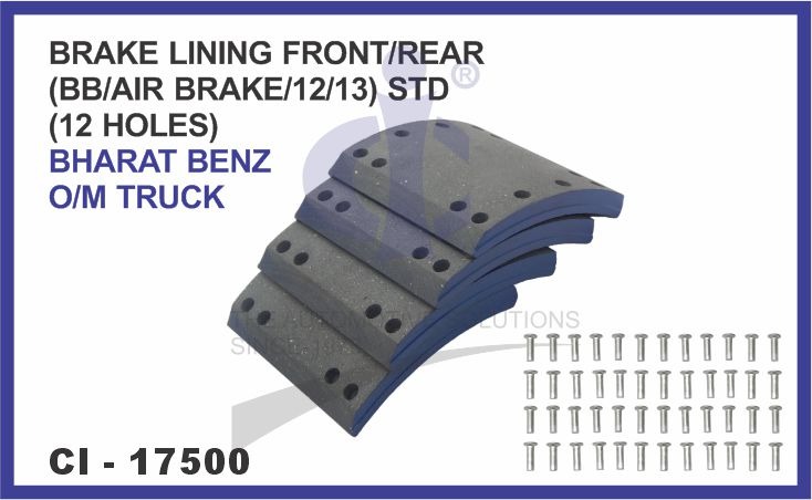 BRAKE LINING FRONT/REAR SET OF 4 PCS (BB/AIR BRAKE/12/13) STD (12 HOLES) BHARAT BENZ O/M TRUCK