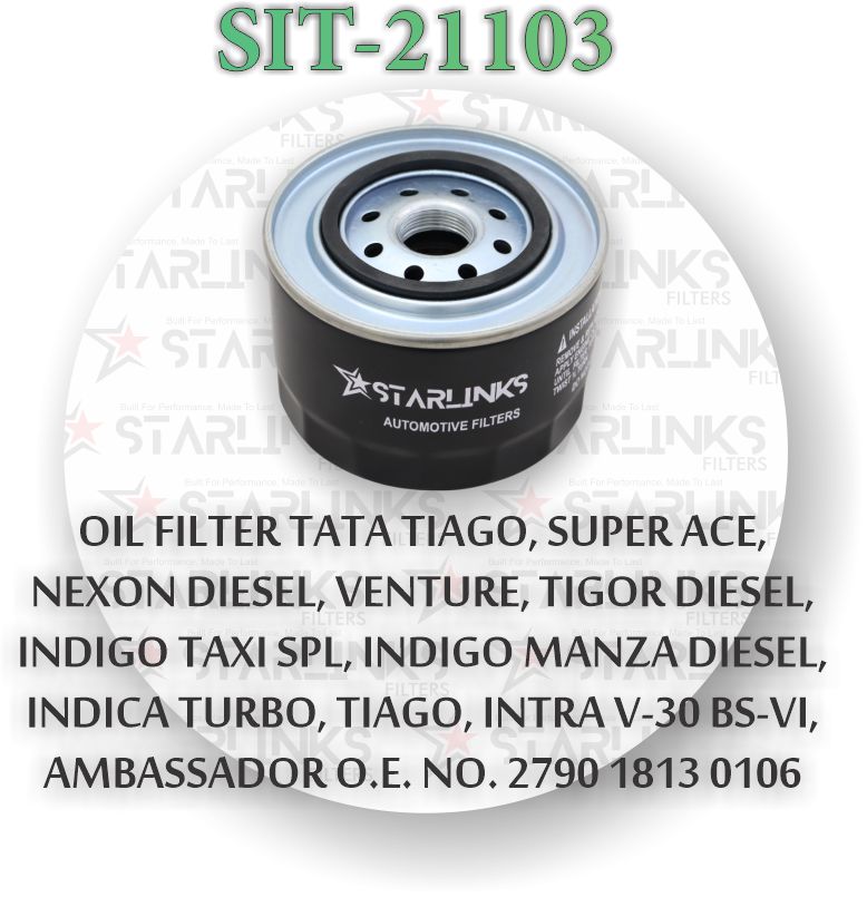 OIL FILTER TATA TIAGO SUPER ACE ,NEXON DIESEL, VENTURE, TIGOR ,DIESEL ,INDIGO MANZA DIESEL,INDICA TURBO INTRA V30 BS