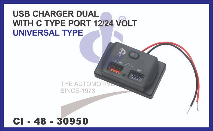 USB CHARGER 24V TYPE-A,TYPE-C RECTANGULAR TYPE BLACK