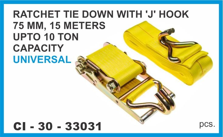 RATCHET TIE DOWN W/J HOOK 75MM 15 MTR 10 TON