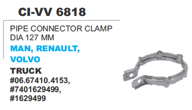 PIPE CONNECTOR CLAMP DIA 127MM MAN,VOLVO TRUCK