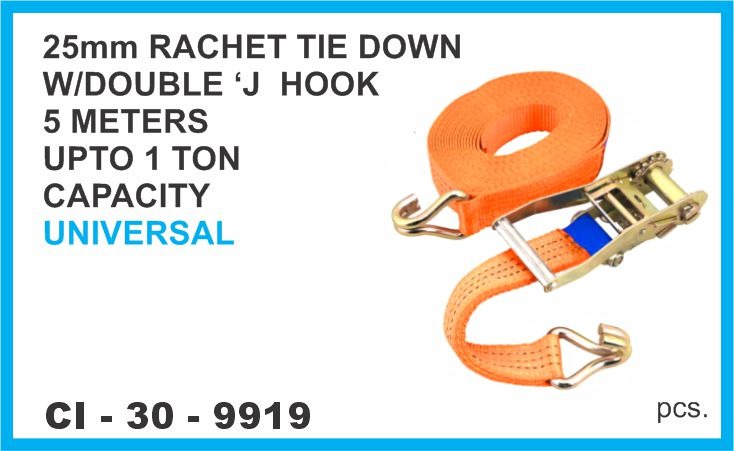 RATCHET TIE DOWN W/J HOOK 25MM 5 MTR 1 TON