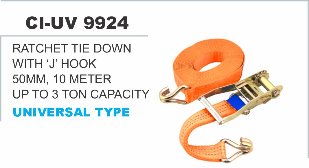 RATCHET TIE DOWN W/J HOOK 50 MM 10 MTR 3 TON