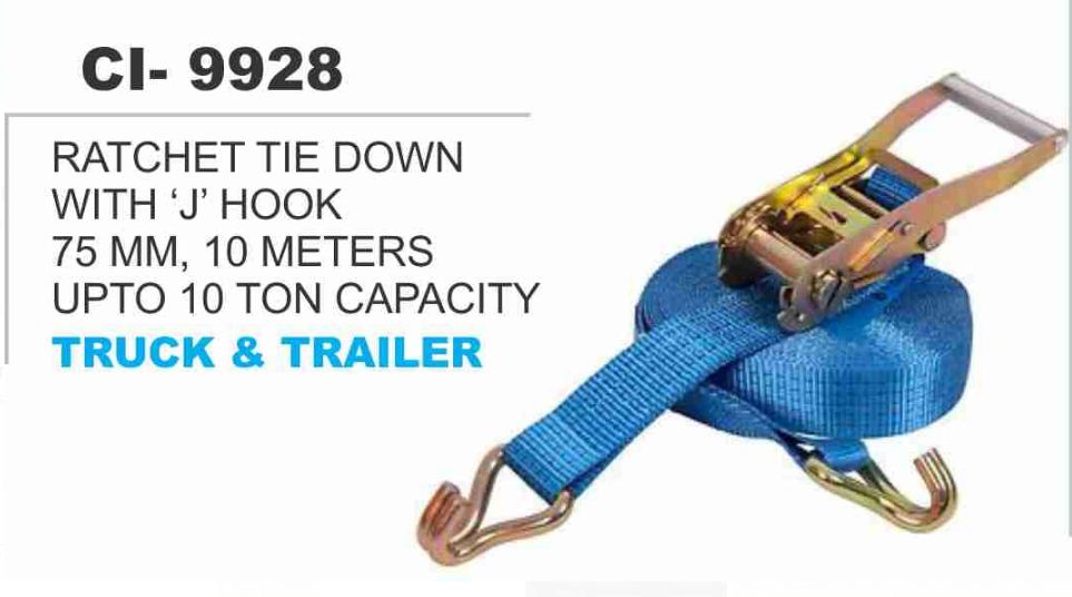 RATCHET TIE DOWN W/J HOOK 75MM 10 MTR 10 TON