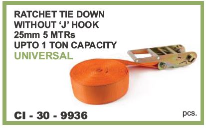 RATCHET TIE DOWN W/O J HOOK 25MM 5 MTR  1 TON