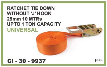 RATCHET TIE DOWN W/O J HOOK 25MM 10 MTR 1 TON