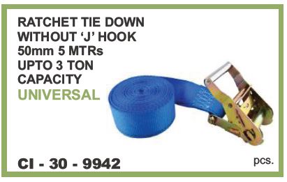 RATCHET TIE DOWN W/O J HOOK 50MM 5MTR 3 TON