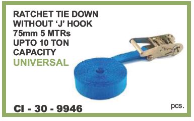 RATCHET TIE DOWN W/O J HOOK 75MM 5 MTR 10 TON