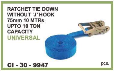 RATCHET TIE DOWN W/O J HOOK 75MM 10 MTR 10 TON