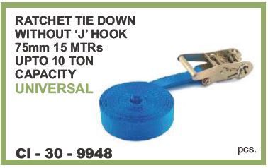 RATCHET TIE DOWN W/O J HOOK 75MM 15 MTR 10 TON